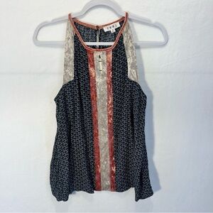 THML Sleeveless Tank Top Women's Size Medium Orange and Blue Velvet Print NWT